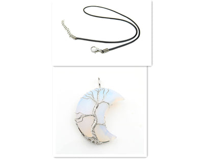 Cross-Border New Handmade Necklace Jewelry Moon Natural Crystal Stone Tree Of Life Jewelry Pendant Necklace Accessories